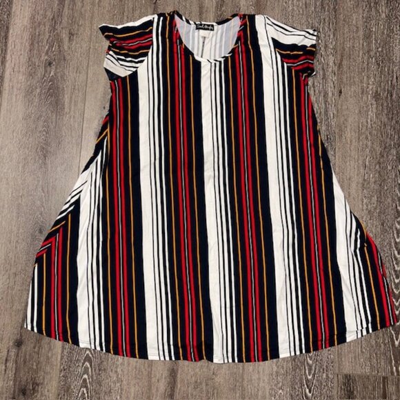 French Atmosphere Dresses & Skirts - French Atmosphere Womens Dress Black White Striped Tunic Short Sleeve Size 2X